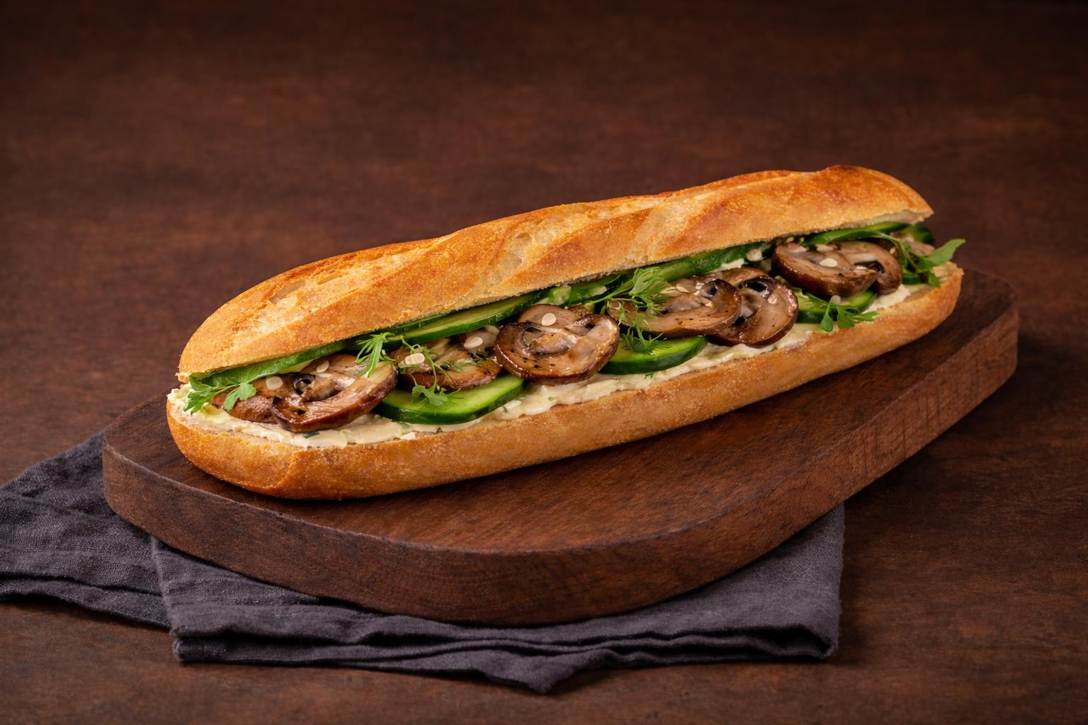 Mushroom and Spinach Baguette Sandwich