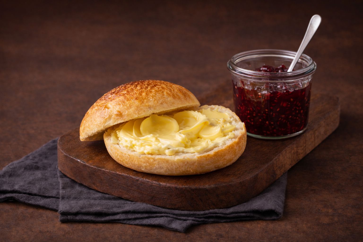 Plain Roll with Butter & Jam